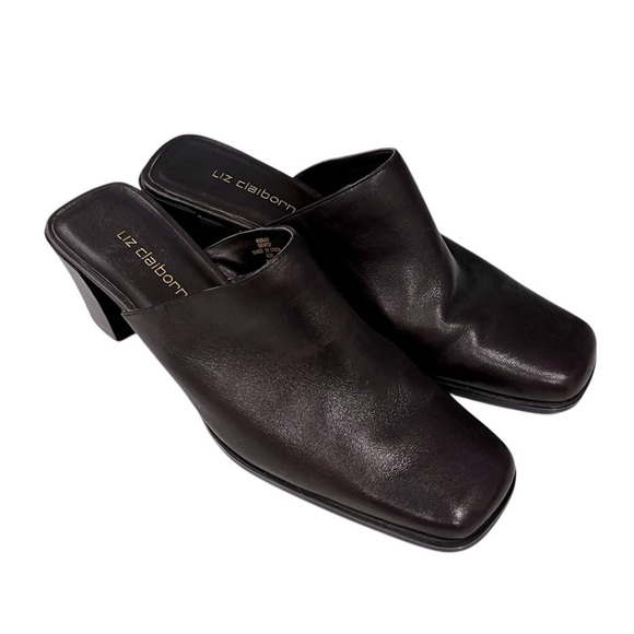 LIZ CLAIBORNE Y2K Brown Leather Square Toe Heeled Mules Size 6.5 - Picture 14 of 14